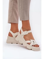 Dámské Kožené Sandály Na Klínu Artiker model 21695626 Béžové - Boto Dámské Kožené Sandály Na Klínu Artiker model 21695626 Béžové - Boto