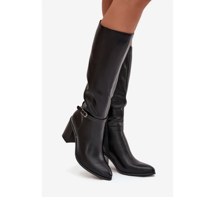 Dámské kozačky zateplené na klínku s přezkou  černé model 21712769 - SERGIO LEONE