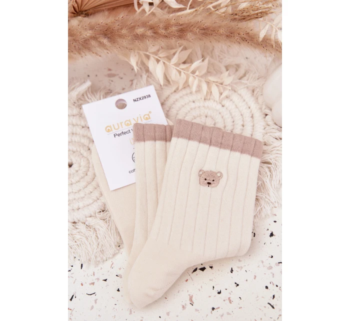 Dámské bavlněné ponožky s malým medvídkem Ecru
