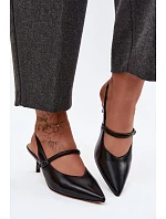 Kožené Lodičky Sandály na Podpatku S Páskem D&A CR61-3046 Černé