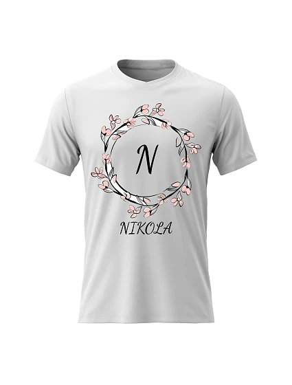 Dámské bavlněné tričko s potiskem - KVĚTINOVÝ MOTIV SE JMÉNEM - NIKOLA - bílé