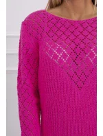 Dámský svetr s ažurovým zdobením neonově růžový - Kesi Dámský svetr s ažurovým zdobením neonově růžový - Kesi