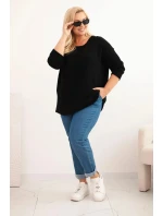 Dámský svetr plus size s lodičkovým výstřihem černý