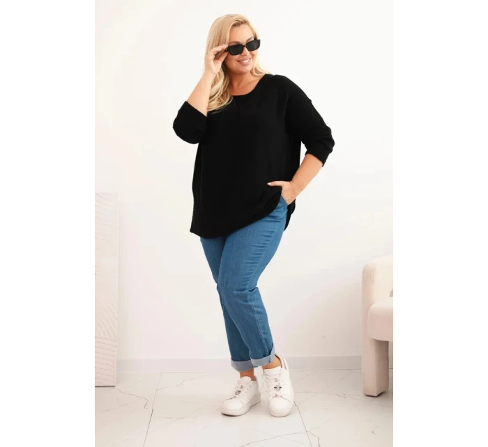 Dámský svetr plus size s lodičkovým výstřihem černý