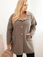 Dámský kabát Plus Size beránek s vlnou a kapsami fango