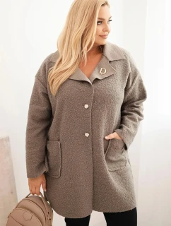 Dámský kabát Plus Size beránek s vlnou a kapsami fango