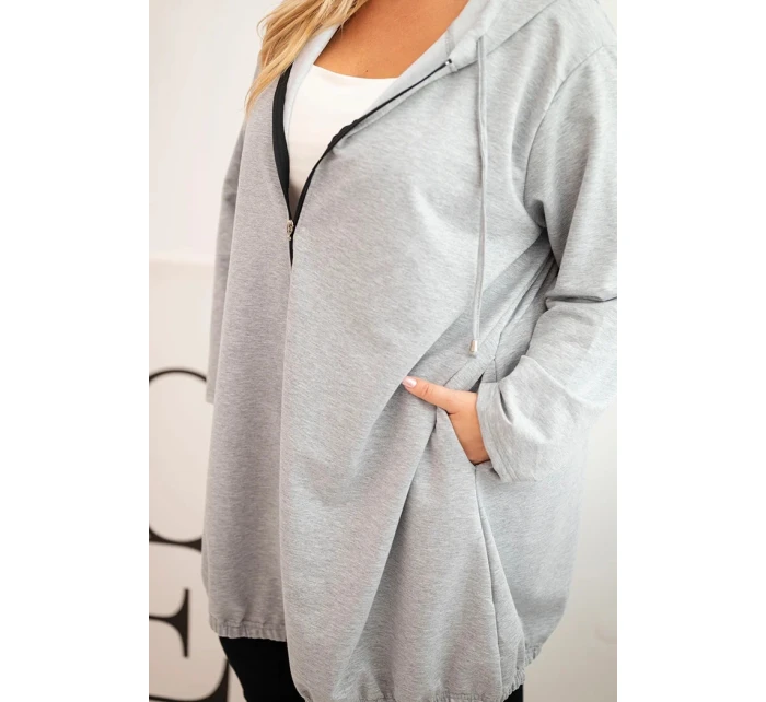 Dámská mikina Plus Size bavlněná s kapucí a zipem šedá