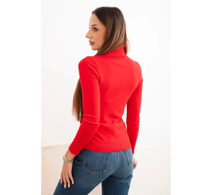Dámský svetr z viskózy s rolákem a dlouhým rukávem červený