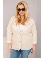 Dámská bunda Plus Size prošívaná květinami s límcem a kapsami béžová