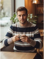 Pánský pruhovaný tmavě modrý svetr FashionStreet WX2263