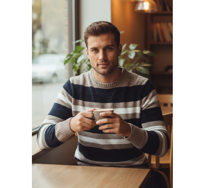 Pánský pruhovaný tmavě modrý svetr FashionStreet WX2263