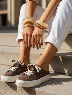 Dámské tenisky na platformě s ozdobnými korálky hnědé ZY1410