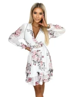 422-2 ROSETTA Dámské šaty s obálkovým výstřihem a páskem - WHITE IN ROSE