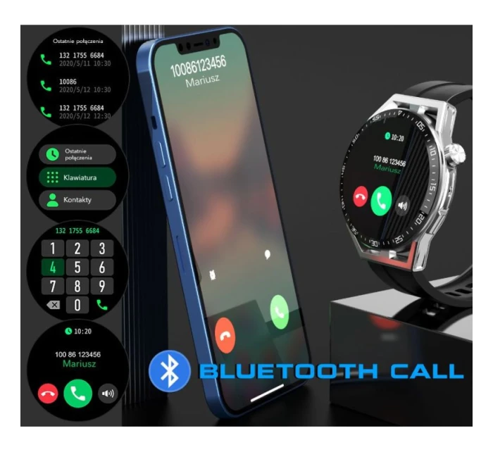 Rubicon RNCE88-1 Smartwatch Black- Černý silikonový řemínek + černý kožený řemínek