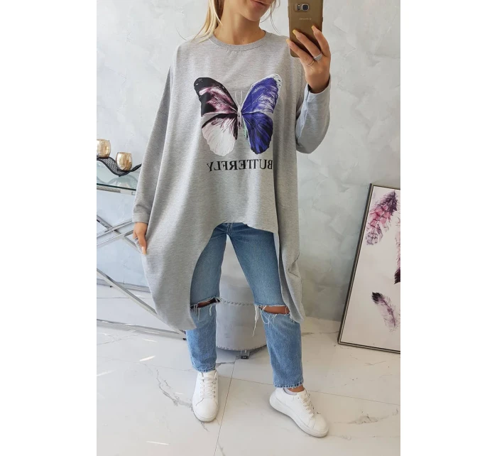 Halenka oversize s potiskem šedá