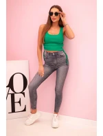 Dámská žebrovaná halenka se stahovací šňůrkou na bocích zelený Dámská žebrovaná halenka se stahovací šňůrkou na bocích zelený