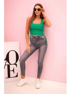 Dámská žebrovaná halenka se stahovací šňůrkou na bocích zelený