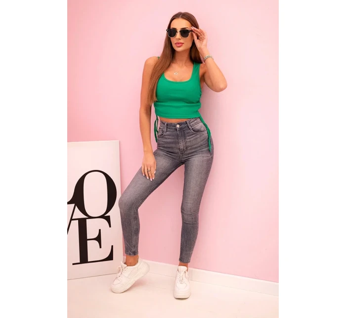 Dámská žebrovaná halenka se stahovací šňůrkou na bocích zelený Dámská žebrovaná halenka se stahovací šňůrkou na bocích zelený