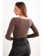 Dámská kašmírová blůza s kulatým výstřihem a dlouhým rukávem hnědá Dámská kašmírová blůza s kulatým výstřihem a dlouhým rukávem hnědá