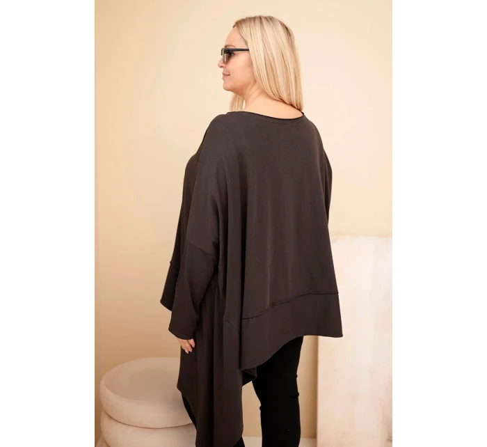 Dámská tunika Plus Size z bavlny s asymetrickým spodem hnědá