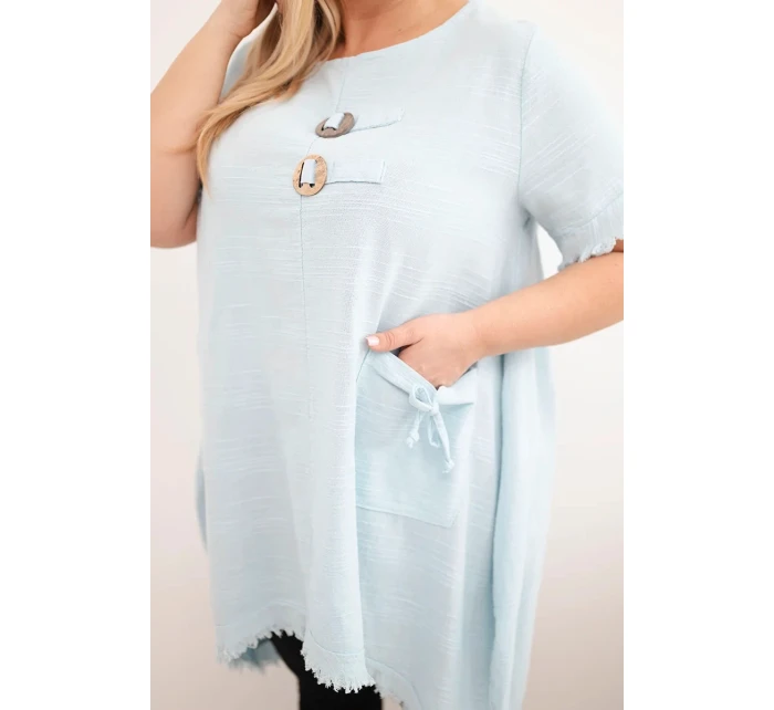 Dámské bavlněné šaty Plus Size s prodlouženým zadním dílem a kapsou modrá