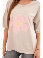 Dámská bavlněná oversize halenka s květinovým potiskem béžová Dámská bavlněná oversize halenka s květinovým potiskem béžová