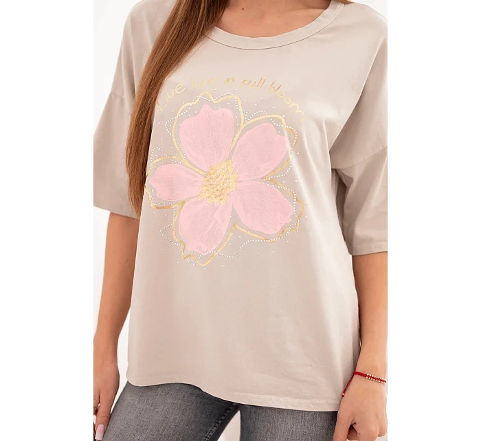 Dámská bavlněná oversize halenka s květinovým potiskem béžová Dámská bavlněná oversize halenka s květinovým potiskem béžová