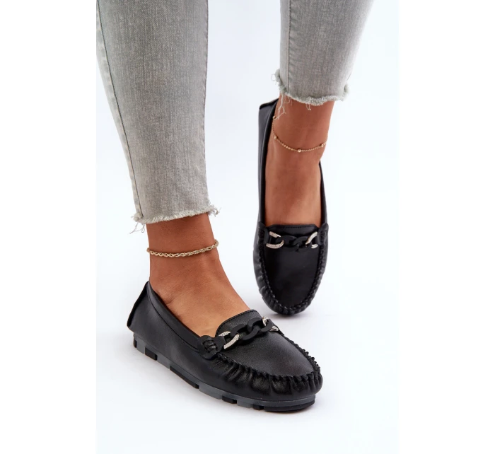 Dámské kožené mokasíny s ozdobou Černé S.Barski LR339