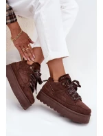 Šněrovací Zimní Boty Ženy Na Platformě Vyteplené Kožešinou Hnědé Tavelle