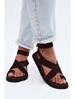 Plochá sandály z přírodního semiše D&A CR61-3049 Čokoládové