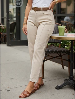 Dámské džíny s páskem mom fit model 22206991 béžové - FashionStreet