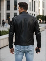 Pánská přechodná kožená bunda černá FashionStreet TX4732