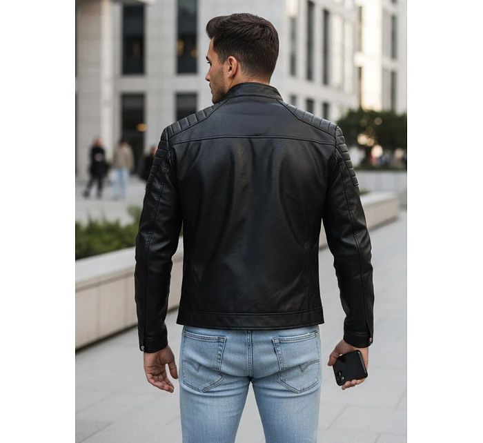 Pánská přechodná kožená bunda černá FashionStreet TX4732