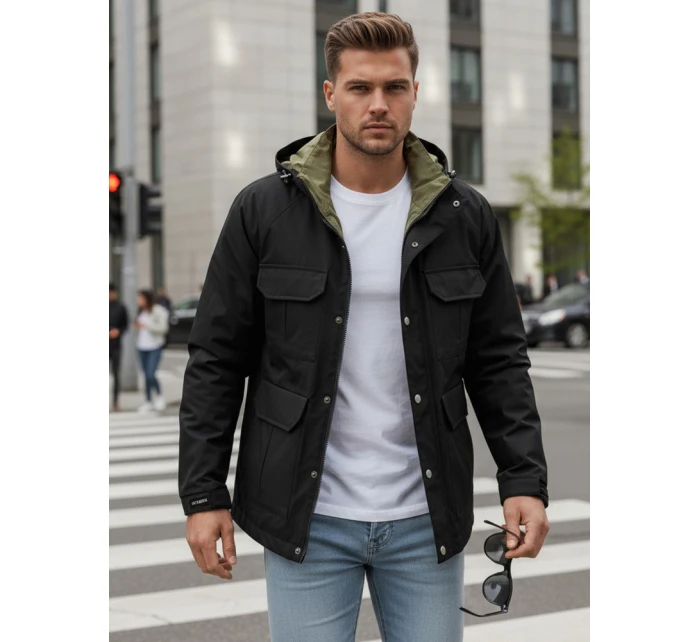 Pánská přechodná bunda s kapucí černá FashionStreet TX5133 Pánská přechodná bunda s kapucí černá FashionStreet TX5133