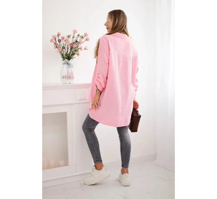 Bavlněná mušelínová košile Plus Size bonbónově růžová