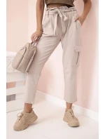 Dámské cargo kalhoty s vysokým pasem béžový