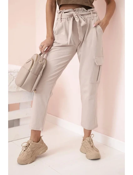 Dámské cargo kalhoty s vysokým pasem béžový