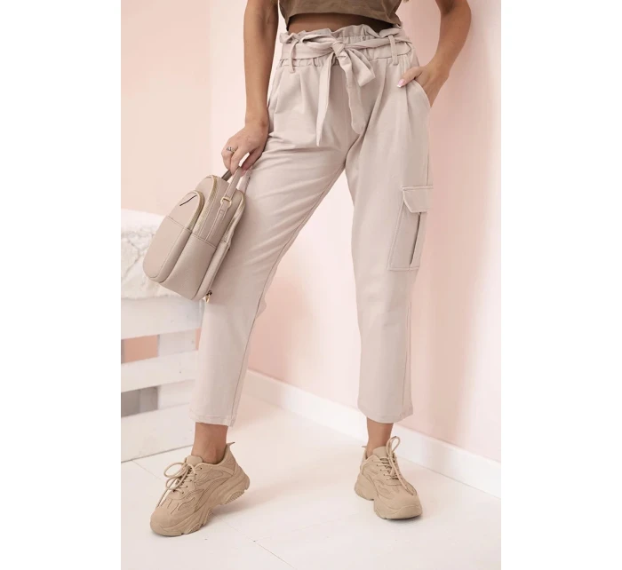 Dámské cargo kalhoty s vysokým pasem béžový