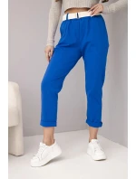 Dámské bavlněné kalhoty s páskem a ohrnutými nohavicemi model 22010178 - K-Fashion