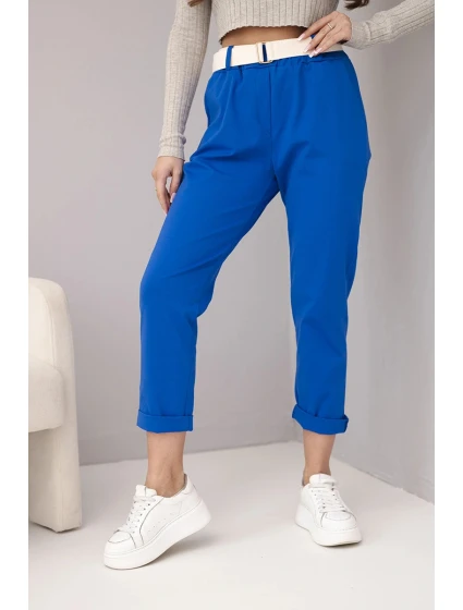 Dámské bavlněné kalhoty s páskem a ohrnutými nohavicemi model 22010178 - K-Fashion