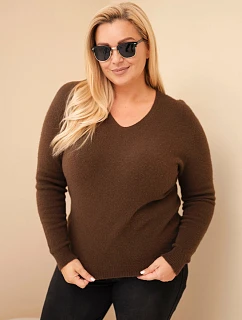 Dámský svetr Plus Size z baby alpaky s dlouhým rukávem hnědý