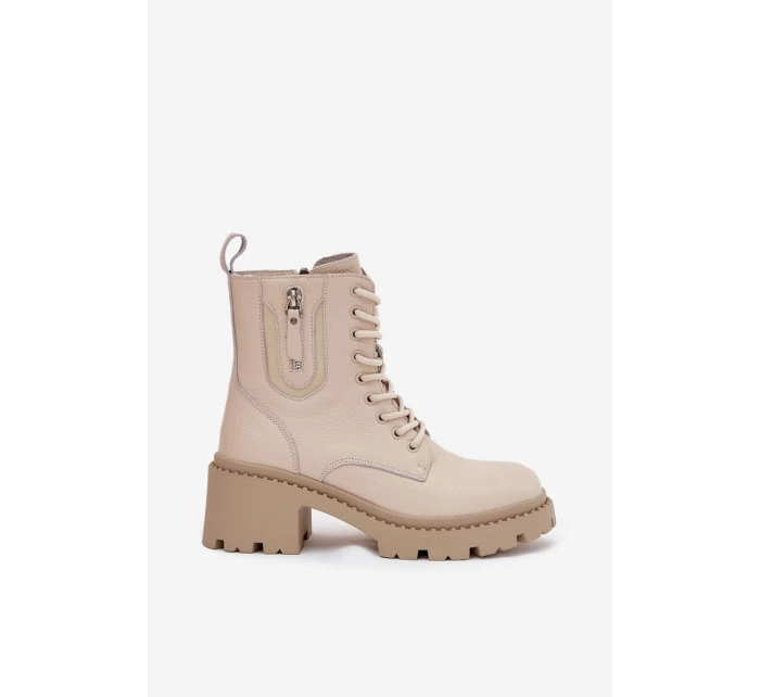 Kožené dámské kotníkové boty na klínu vyhřívané model 21707982 béžové - VINCEZA