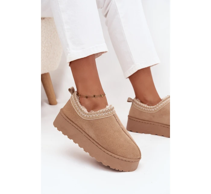 Dámské nízké sněhule Taliah na platformě s vyšíváním – béžové