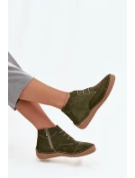 Dámské kožené polobotky s prošitím na zip Artiker – zelené