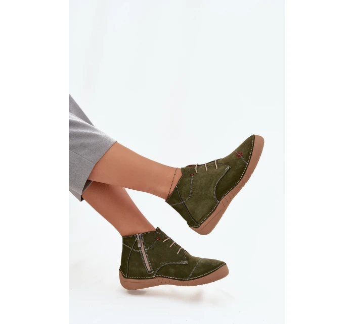 Dámské kožené polobotky s prošitím na zip Artiker – zelené