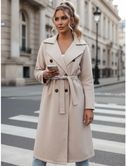 Dámský oversize kabát CASHMELY s dlouhým vázáním v béžové barvě FashionStreet NY0715