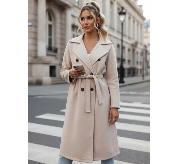 Dámský oversize kabát CASHMELY s dlouhým vázáním v béžové barvě FashionStreet NY0715