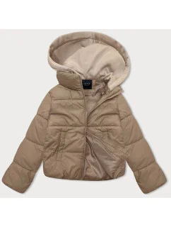 Tmavě béžová krátká dámská zimní bunda s teplákovou kapucí J Style (16M9187-158)