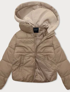 Tmavě béžová krátká dámská zimní bunda s teplákovou kapucí J Style (16M9187-158)