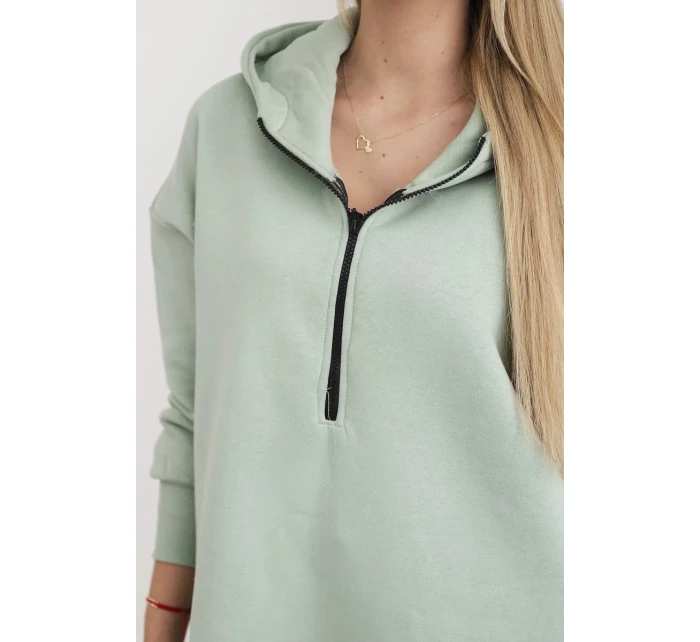 Zateplená mikina s bočními rozparky tmavá máta